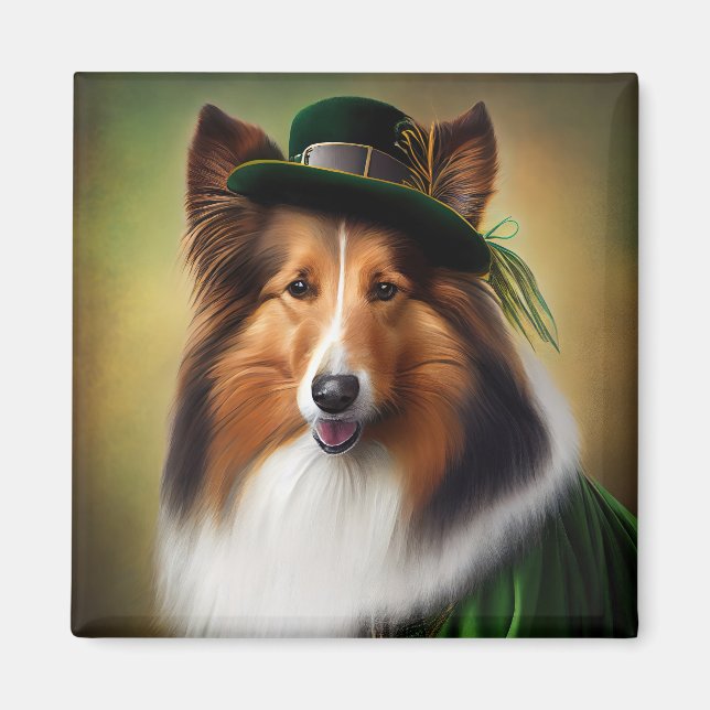 Imán Rough Collie Dog in St. Patrick's Day Dress (Frente)