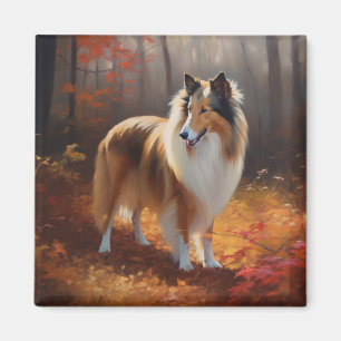 Imán Rough Collie en Otoño Hojas Caídas Inspiran