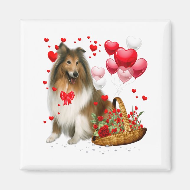 Imán Rough Collie Heart Balloon Happy Valentine Day Dog (Frente)