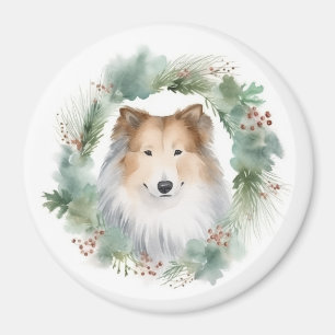Imán Rough Collie Navidades Wreath Festive Pup