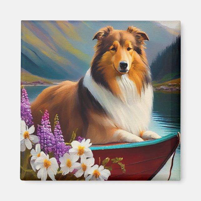 Imán Rough Collie on a Paddle: Una aventura panorámica (Frente)