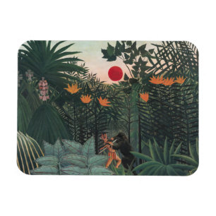 Imán Rousseau - Paisaje Tropical, Indio y Gorila