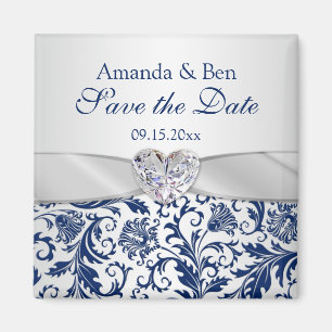 Imán Royal blue floral swils Save the Date Magnet