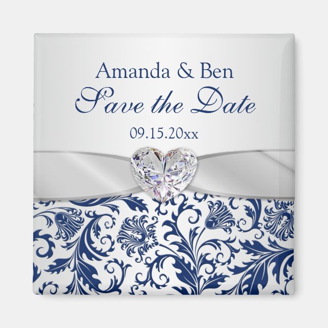 Imán Royal blue floral swils Save the Date Magnet (Frente)
