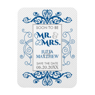 Imán Royal Blue Vintage Swirls Save The Date Boda