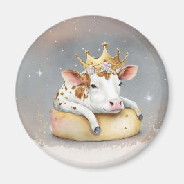 Imán Royal Cow Dreaming on Cheese Throne               