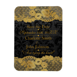 Imán Royal Personalized Golden Black Lace Save The DAte