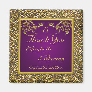 Imán Royal Purple and Gold Floral Wedding Favor Magnet