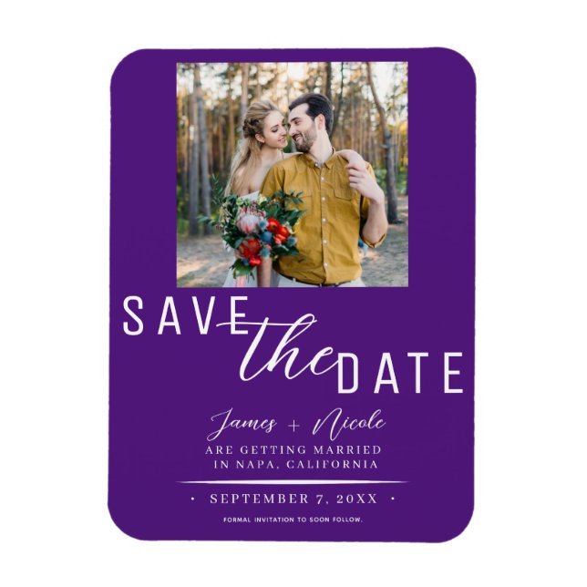 Imán Royal Purple Save the Date Photo Boda (Vertical)