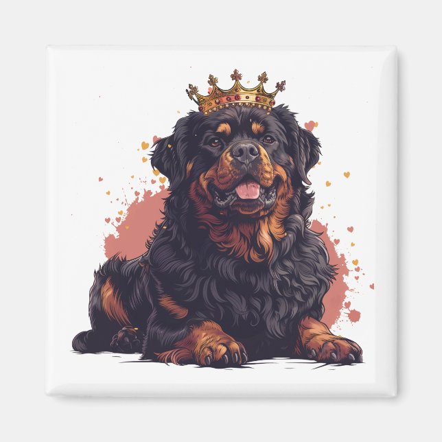 Imán Royal Rottweiler Dog Queen Crown (Frente)