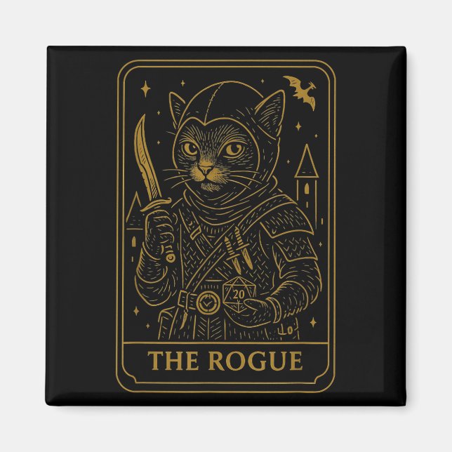 Imán Rpg Gamer Rogue D20 Dice Nerdy Geek Cat Men (Frente)