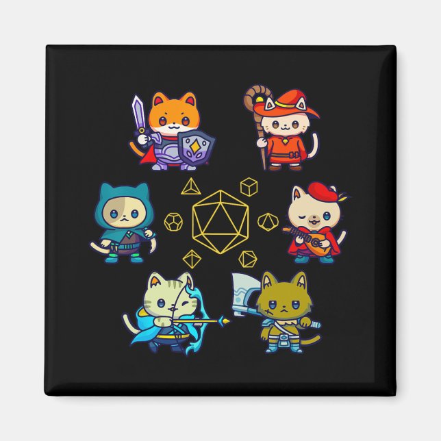Imán Rpg Gato Dice Set Nerdy D20 Gamer Gatos Geek (Frente)