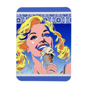 Imán Rubia Comiendo Helado Colorido Estilo Arte Pop Año