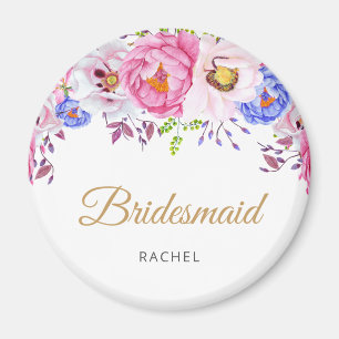 Imán Rubor Floral Bridesmaid Name Magnet