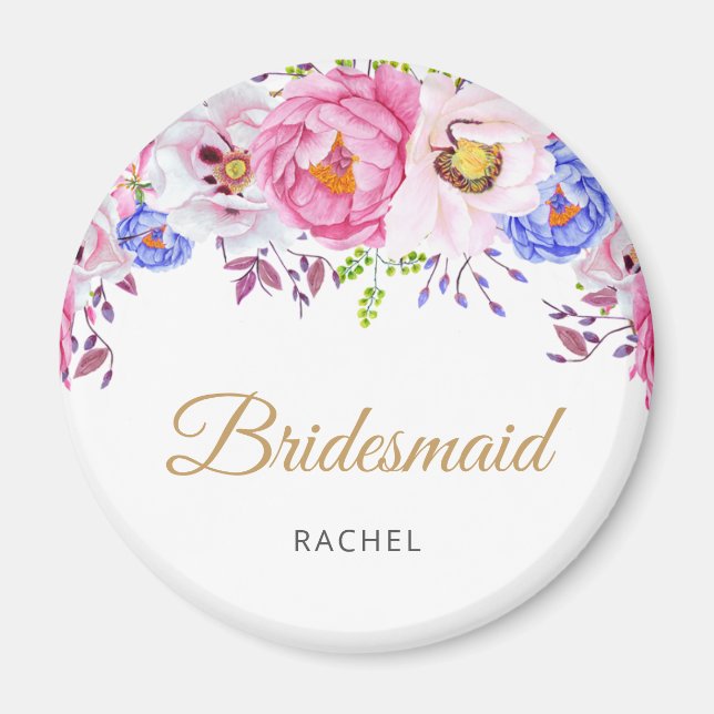 Imán Rubor Floral Bridesmaid Name Magnet (Frente)