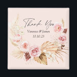 Imán Rubor PInk Boho Watercolor Floral gracias<br><div class="desc">Rubor PInk acuarela Boho Floral Pampas imán de favores de boda de hierba</div>