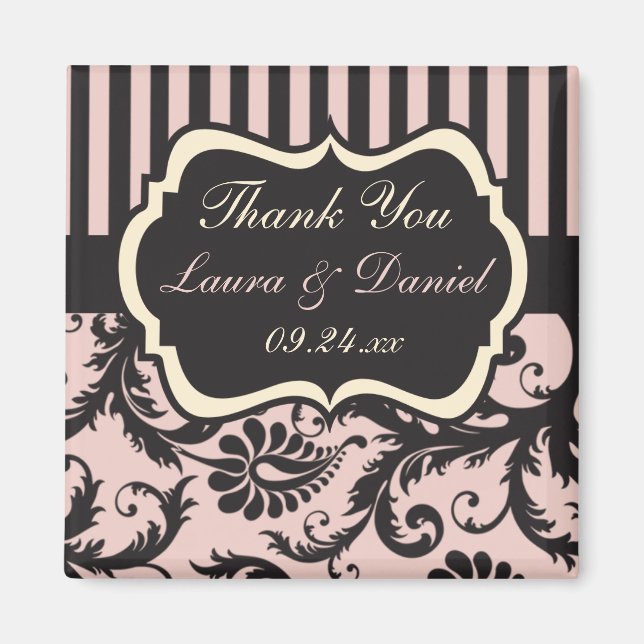 Imán Rubor Pink, Cream, Gray Damask Wedding Favor (Frente)