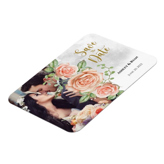 Imán Rubor Pink Photo Wedding Save the Date (Lado Izquierdo)