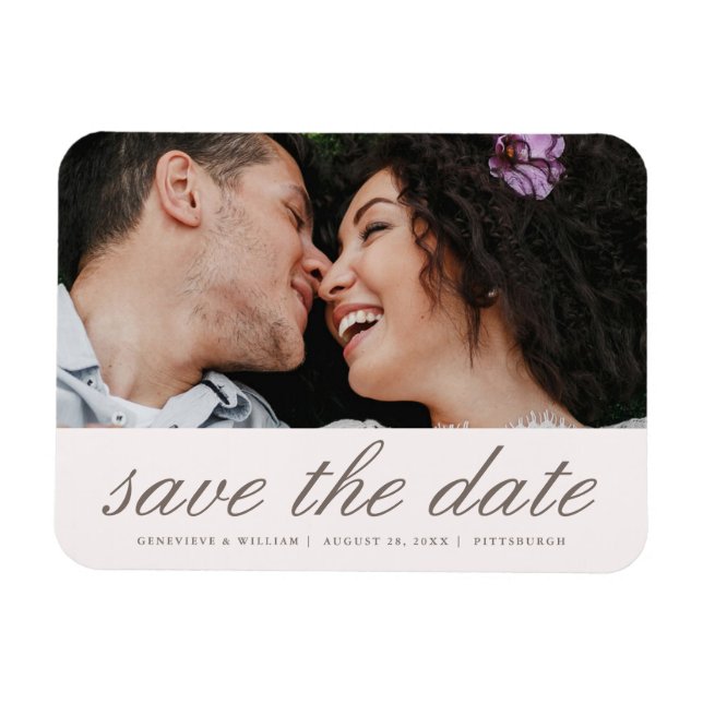 Imán Rubor Pink Save the Date Boda Photo (Horizontal)
