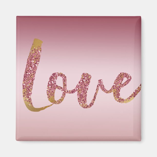 Imán Rubor Rosa Ombre Purpurina Gold Red Love (Frente)
