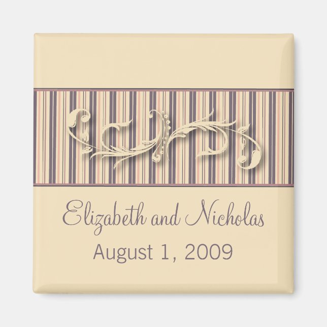Imán Rubor Stripe Flourish Wedding Favor Magnet (Frente)