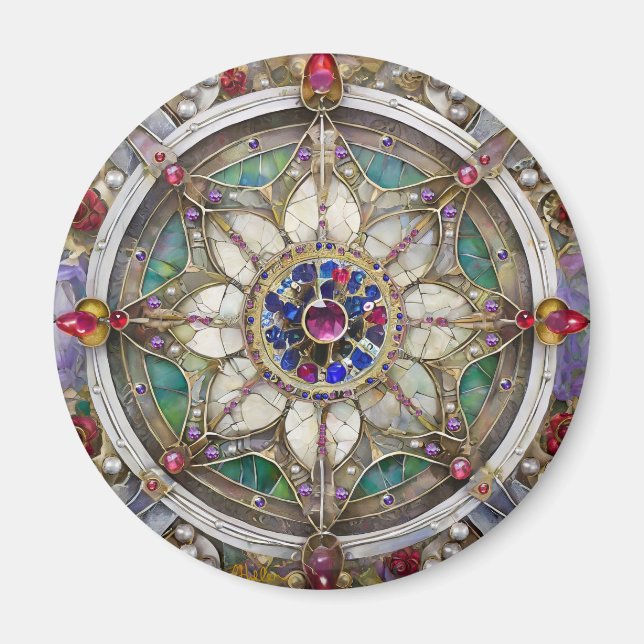 Imán Ruby, Amethyst, Sapphire y Pearl Mandala (Frente)