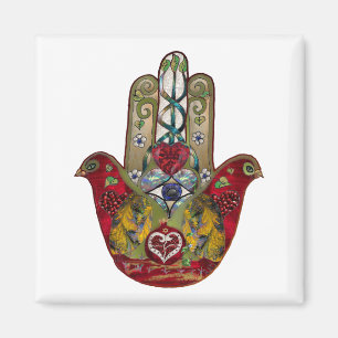 Imán Ruby Pomegranate Heart Red Bird Hamsa