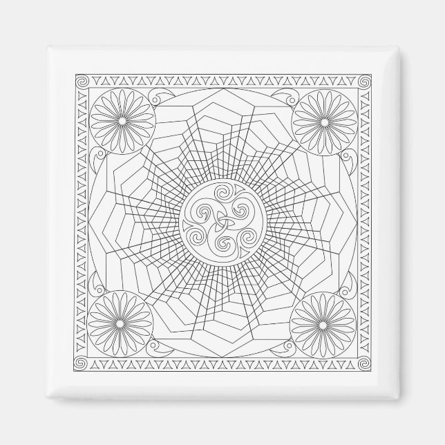 Imán Rueda de Mandala en blanco y negro - Tarjeta de co (Frente)