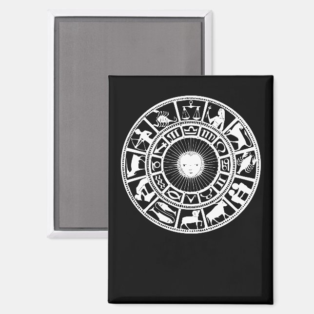 Imán Rueda zodiacal con símbolos del Sol y astrología (Anverso/Reverso)