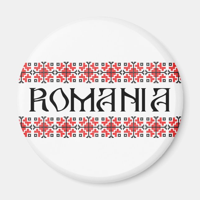 Imán rumania nombre de símbolo de país texto folk motif (Frente)