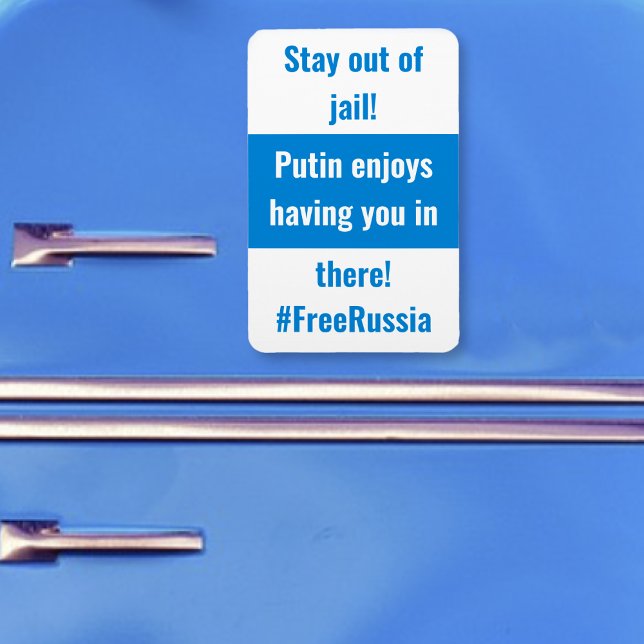 Imán Rusia - Permanecer fuera de la cárcel - Inglés - B (Russia -Stay Out Of Jail- English - WhiteBlueWhite Magnet by The Social Observatory Shop)