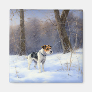 Imán Russell Terrier deja que nieve Navidades