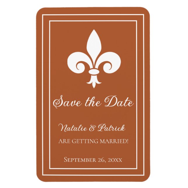 Imán Rust Fleur de Lis Save the Date Magnet (Vertical)