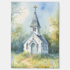 Imán Rustic Church Path in Wildflower Meadow