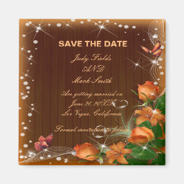 Imán Rustic Dark Wood Floral Wedding Save The Date