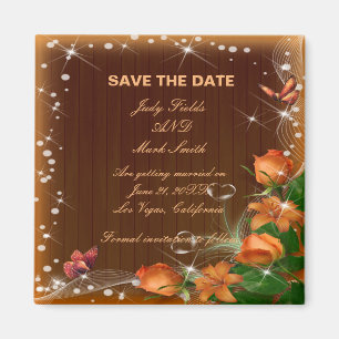Imán Rustic Dark Wood Floral Wedding Save The Date