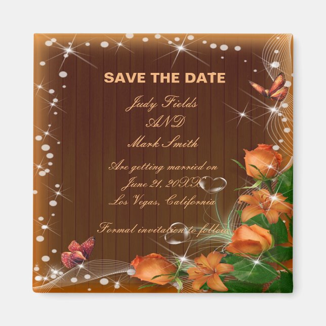 Imán Rustic Dark Wood Floral Wedding Save The Date (Frente)