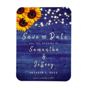 Imán Rustic Fall Sunflower Wedding Blue Save the Date