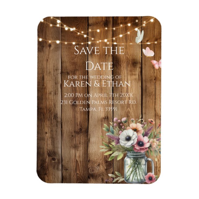 Imán Rustic Floral Blossoms Save the Date Invitation  (Vertical)