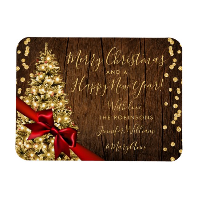 Imán Rustic Gold Merry Christmas Non Photo Purpurina (Horizontal)