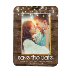 Imán Rustic Mason Jar String Lights Save The Date Photo