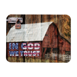 Imán Rustic Red faded Barn With Latch In God We Trust