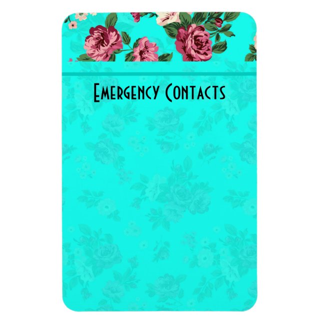 Imán Rustic Red & White Roses Blue-Green Background (Vertical)