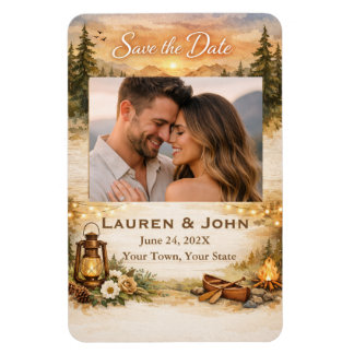 Imán Rustic Romance Photo Save The Date Wedding Magnet