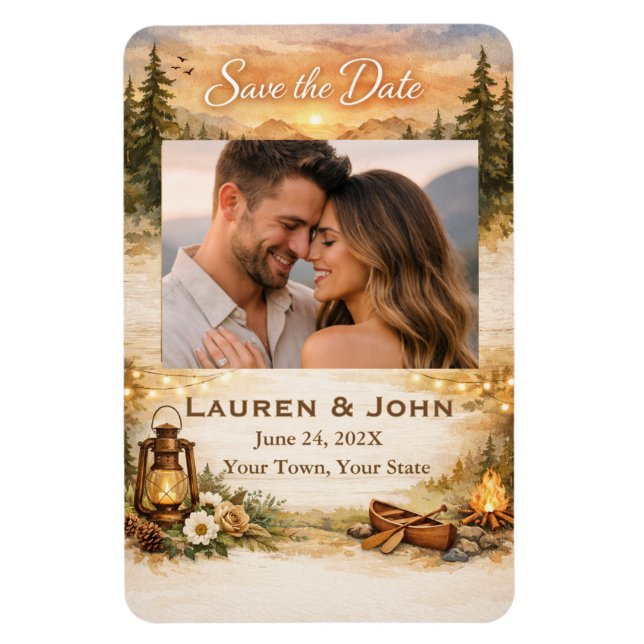 Imán Rustic Romance Photo Save The Date Wedding Magnet (Vertical)