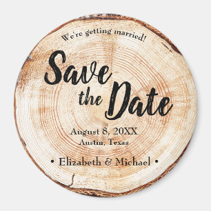 Imán Rustic Save the date Printed Wood Slice