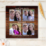 Imán Rustic Wood 4 fotos de Personalizados ahorran la c<br><div class="desc">Guarde el imán Date con sus propias 4 fotos enmarcadas con un fondo rústico de madera.</div>