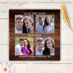 Imán Rustic Wood 4 fotos de Personalizados ahorran la c