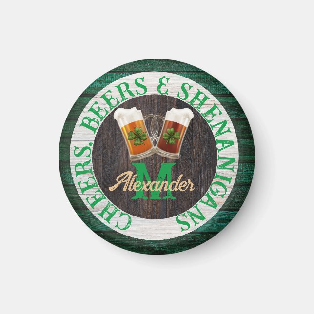 Imán Rustic Wood Cheers Beers Shenanigans (Frente)