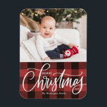 Imán Rústica foto de navidad de seda roja<br><div class="desc">Feliz Navidad! ¡Traiga un toque de alegría navideña a su casa con nuestro imán de Navidades fotográficos de Personalizable! Perfecto para mostrar recuerdos preciados, este imán te permite personalizarlo con tu foto festiva favorita, haciéndolo un complemento único a tu decoración de vacaciones. Un regalo ideal para la familia y los...</div>
